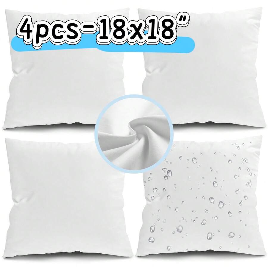 Pillow Insert 18X18 - 4個入り、屋外用枕の中材、18インチ×18インチの防水性のある正方形の枕型、パティオ家具用の速乾性クッション中材。