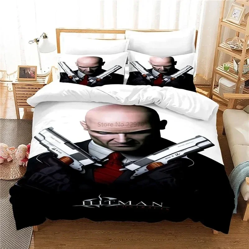Home Textiles Sale - 「ヒットマン・キラー」3Dプリントのベッドリネンセット。掛け布団カバーと枕カバーのセット。シングル、ダブル、ツイン、フル、クイーン、キングサイズをご用意。人気商品。