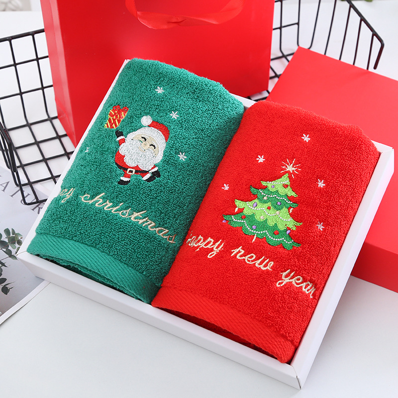 Home Textiles Face Towel - クリスマスタオルギフトボックスセットタオルコットンウォッシングタオル2ギフトボックスレッドサンタクロース新年ギフト