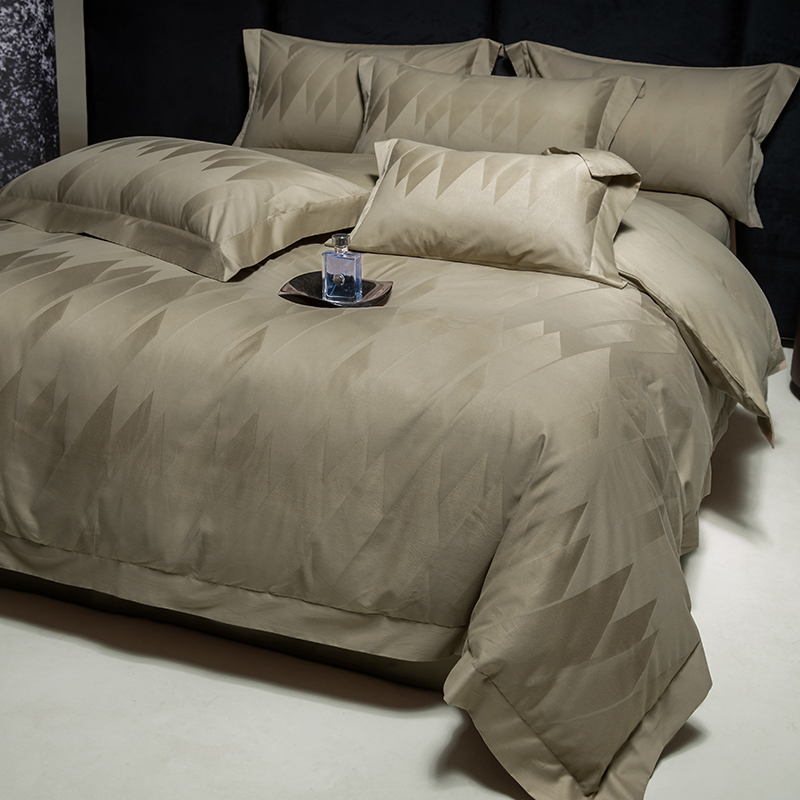 Home Textiles Premium - プレミアムエジプト綿ジャカード高級寝具セット高密度サテン幾何学模様エンボス加工掛け布団カバーベッドシーツ枕カバー4点セット