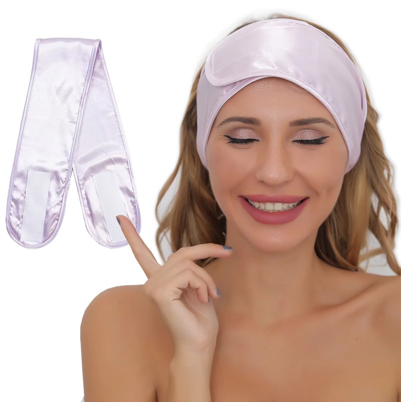 Home Textiles Face Towel - 女性用、シルクのような滑らかなサテン素材の、サイズ調整可能なスパ用フェイスバンド。入浴時やメイク時、洗顔時のヘアバンドとして。柔らかいタオル地で、髪を優しく包み込むヘアアクセサリー。