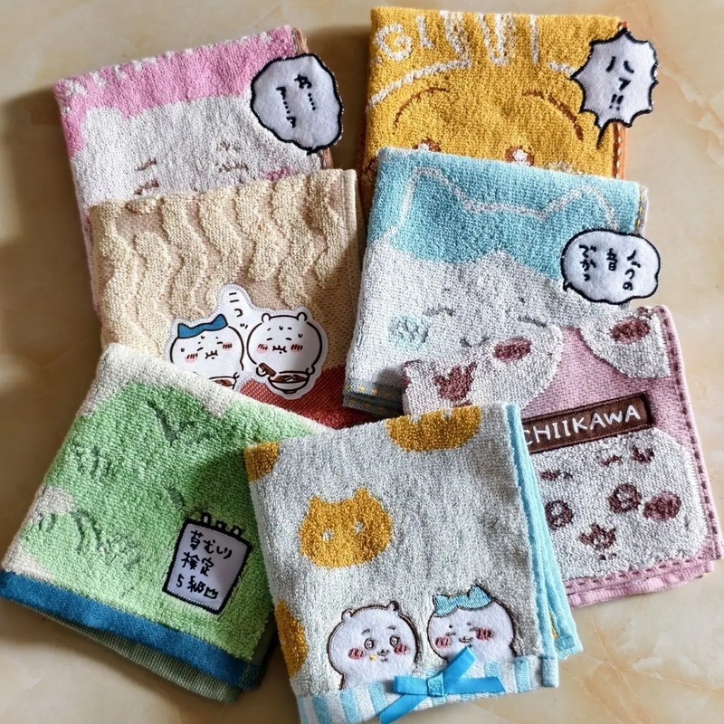 ちいかわ柄のコットン製ミニハンドタオル。かわいい漫画の刺繍が - Home Textiles Face Towel のレビューと価格