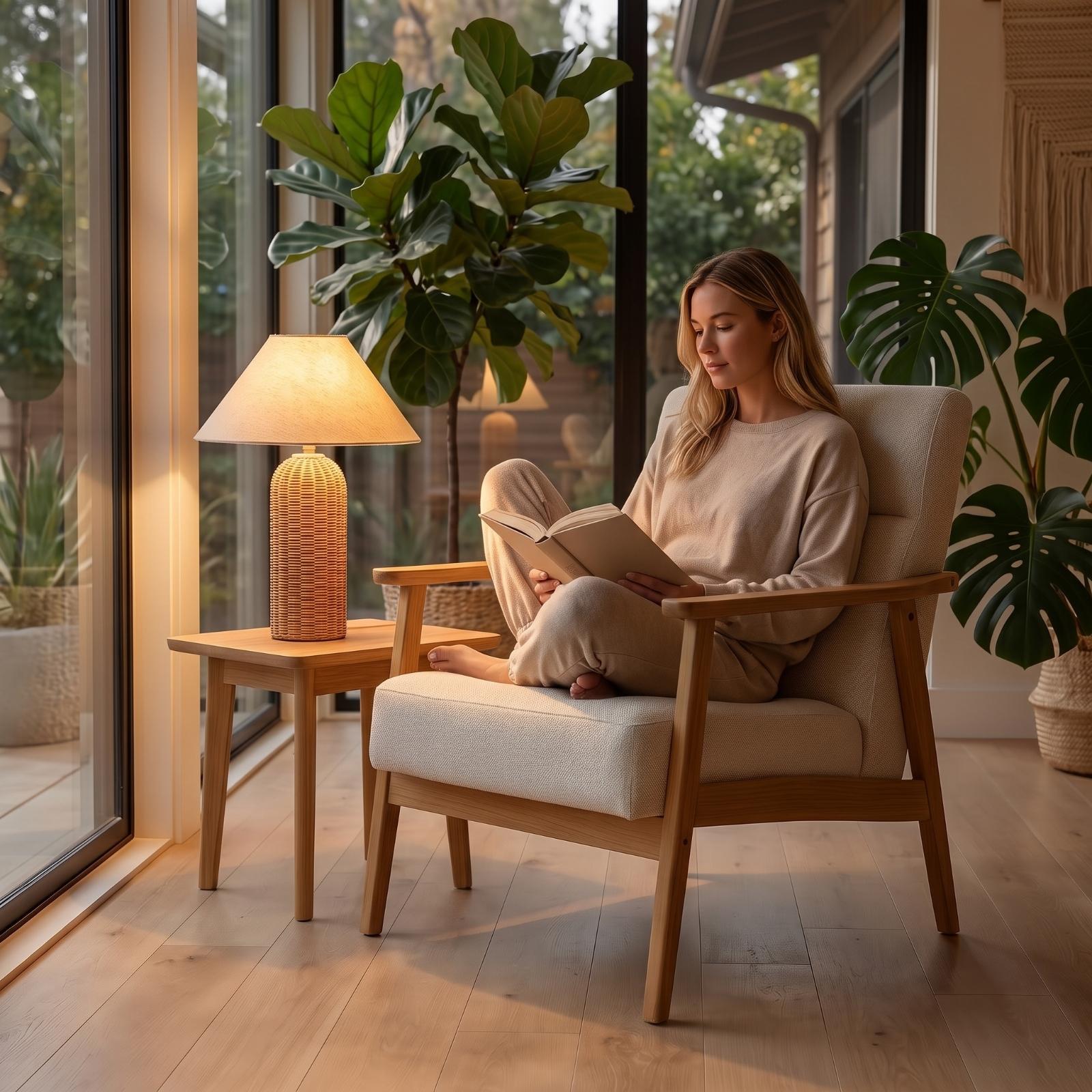 ベッドサイドランプ ラタンベース ファブリックシェード ナイ - Home Textile のレビューと価格