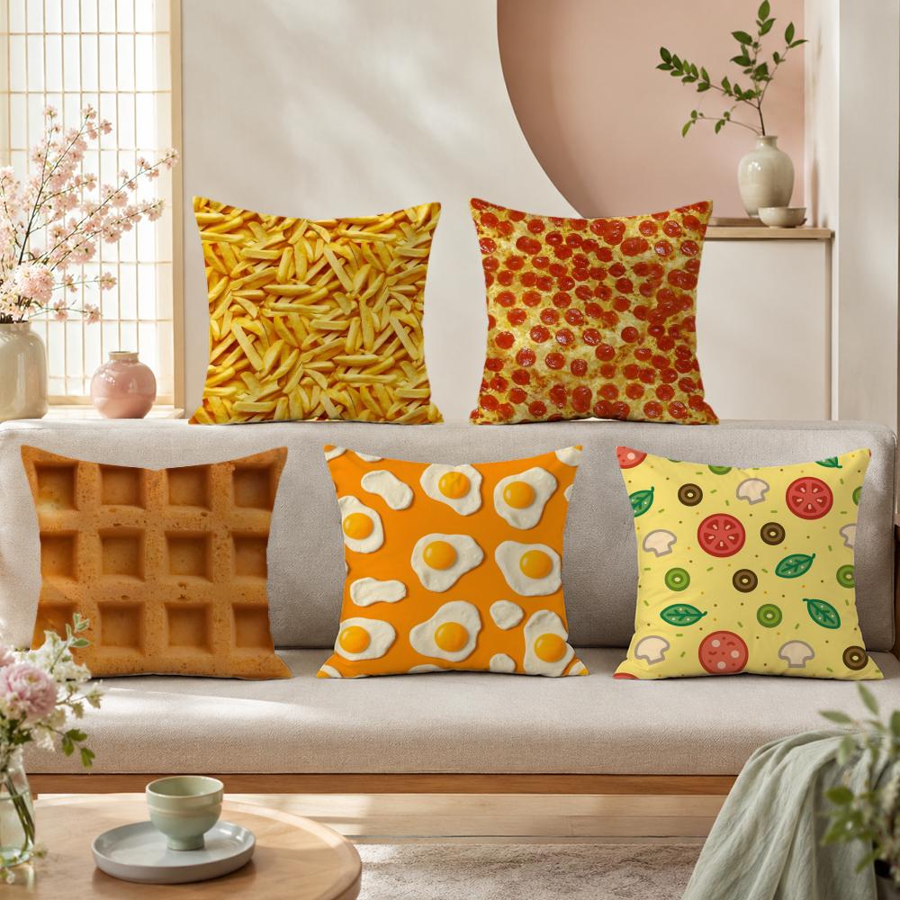 フライドエッグピザワッフル枕カバー プレミアムリネン クッシ - Home Textiles Premium のレビューと価格