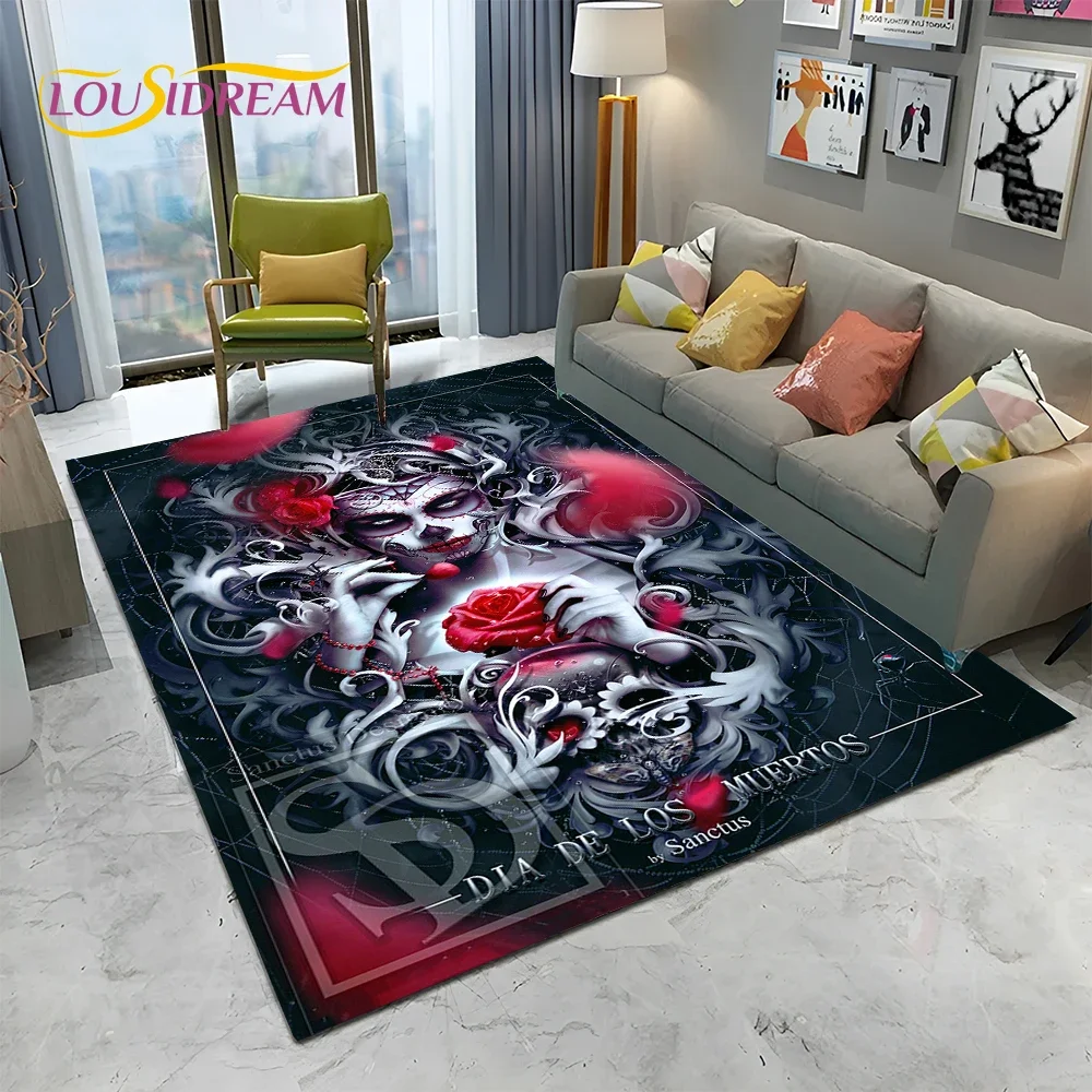 ホラーゴシック女性スカルデッドガールカーペットラグ、家庭用リ - Home Textiles Sale のレビューと価格