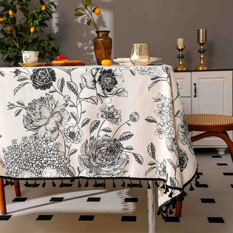 花柄テーブルクロス、大人気。リネンとコットン素材、レースの縁 - Home Textiles Sale のレビューと価格