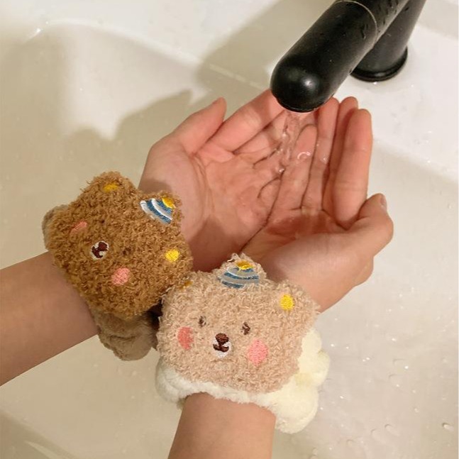漫画のクマの顔の洗濯と手首のストラップ、柔らかい再利用可能な - Home Textiles Face Towel のレビューと価格